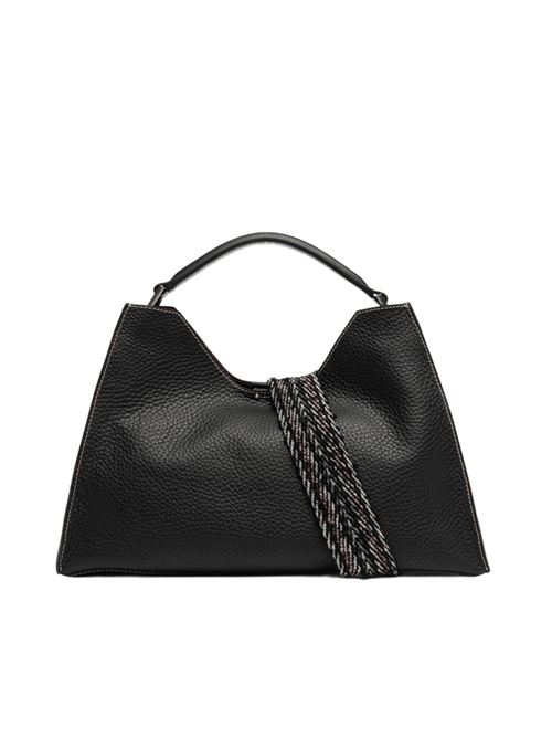 Borsa da donna in pelle martellata a spalla/tracolla con tracolla removibile, colore nero/castoro GIANNI CHIARINI | 10566RNGDBLNASPM12565